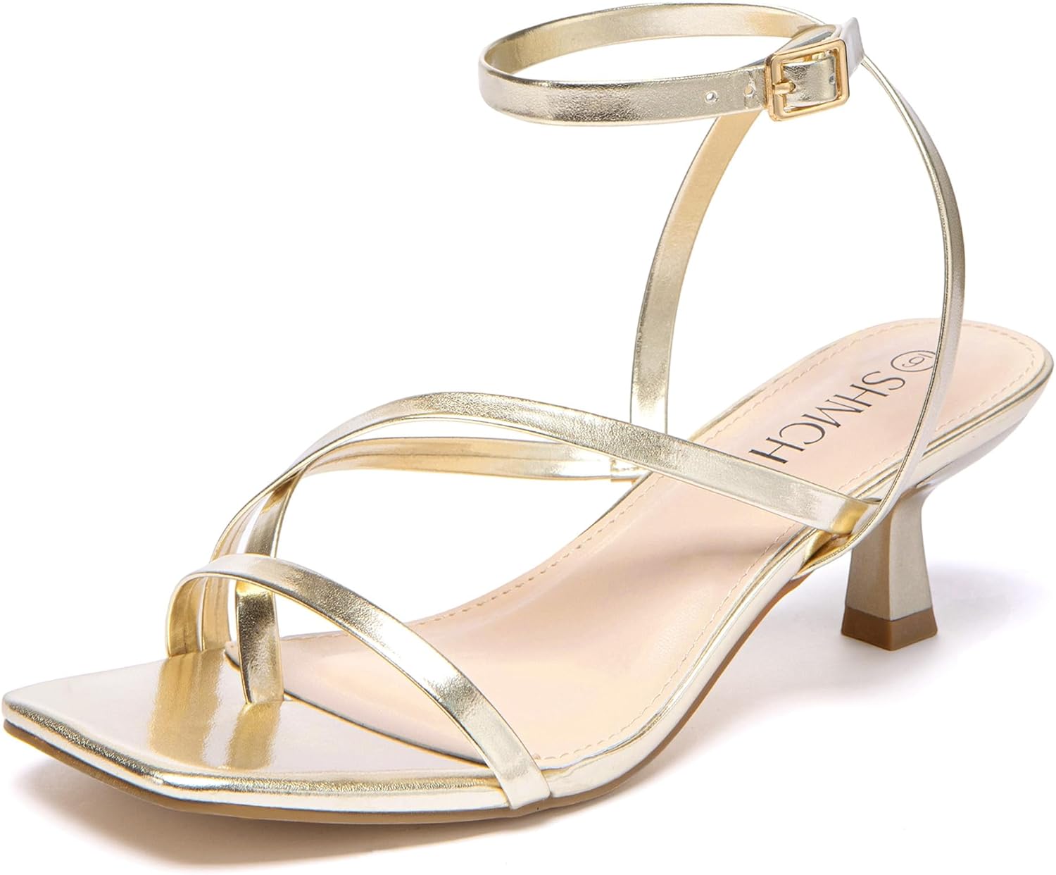 Kitten Heels for Women Low Strappy Lace Up Heels Square Toe Thong Ankle Strap Heels...