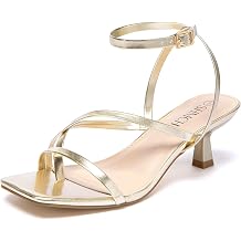 Kitten Heels for Women Low Strappy Lace Up Heels Square Toe Thong Ankle Strap Heels Fashion Comfort Dress Shoes