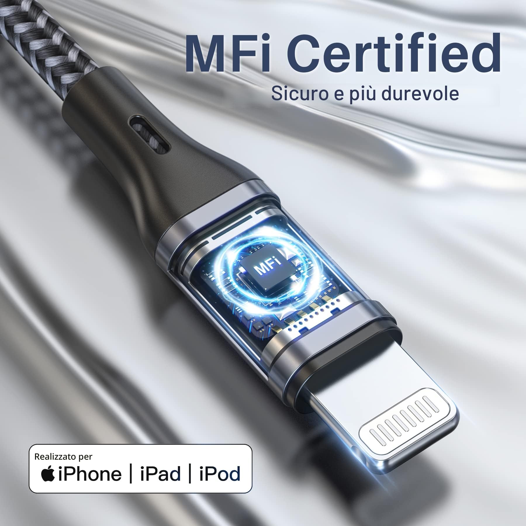 RAVIAD Cavo iPhone 1.2M MFi Caricatore Ricarica Rapida Nylon Lightning USB per iPhone 14/13/12/11/Pro/Pro Max/X/XS/XR/8/7/6s/6