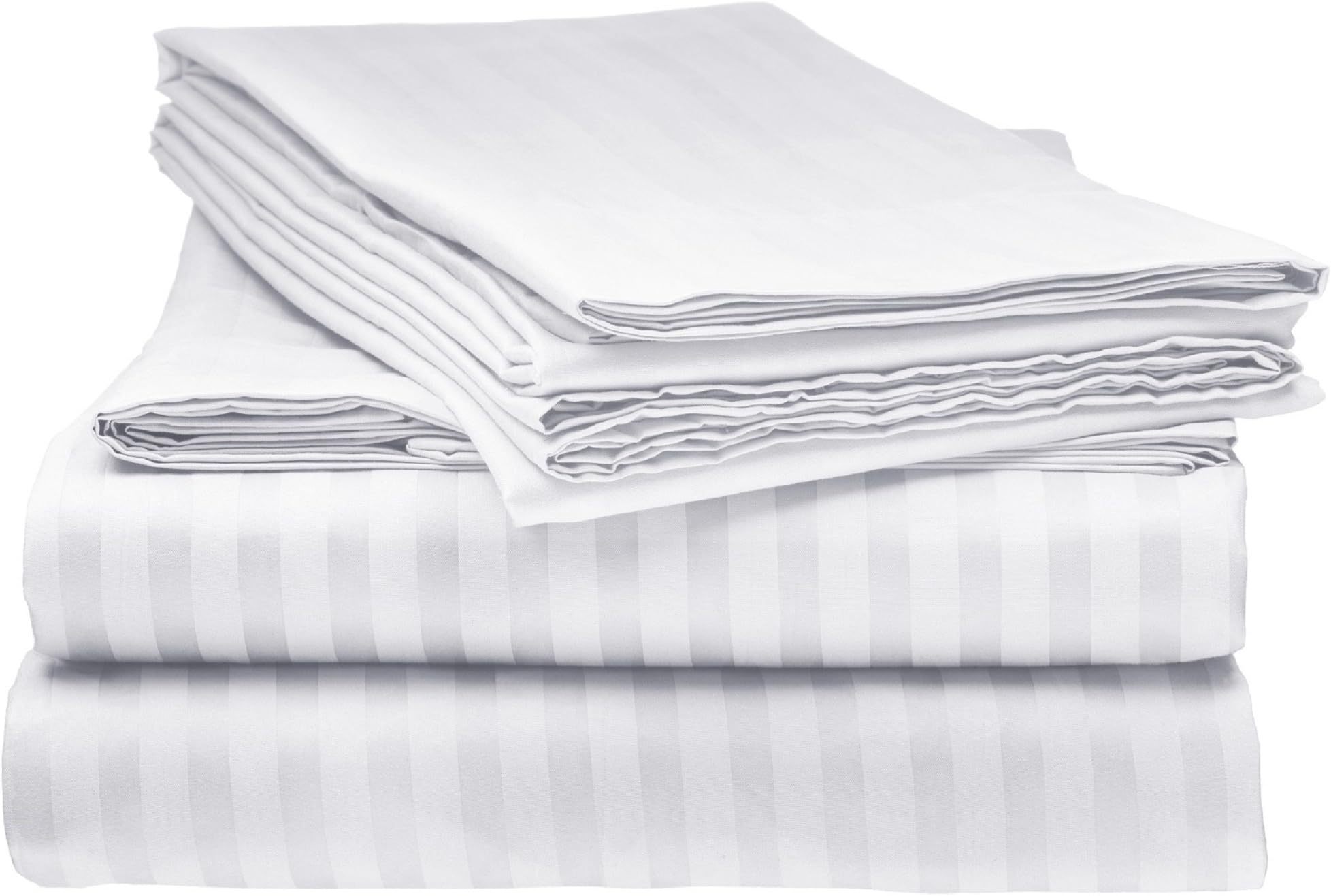 Elaine KarenQueen Italian Prestige Collection Striped Bed Sheet Set โ 1800 Luxury Soft Microfiber Deep Pocket 4-Piece Bedding Set - Wrinkle, Stain, Fade Resistant - White