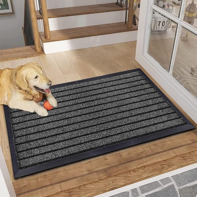 B&B Rubber Door Mats Outdoor Heavy Duty Waterproof Pvc Backing Non Slip Muddy Paws Dirt Grabber Barrier Washable Door Mat For Front Entrance Welcome Matt (45 x 75 cm - Medium Door Mat, Black)