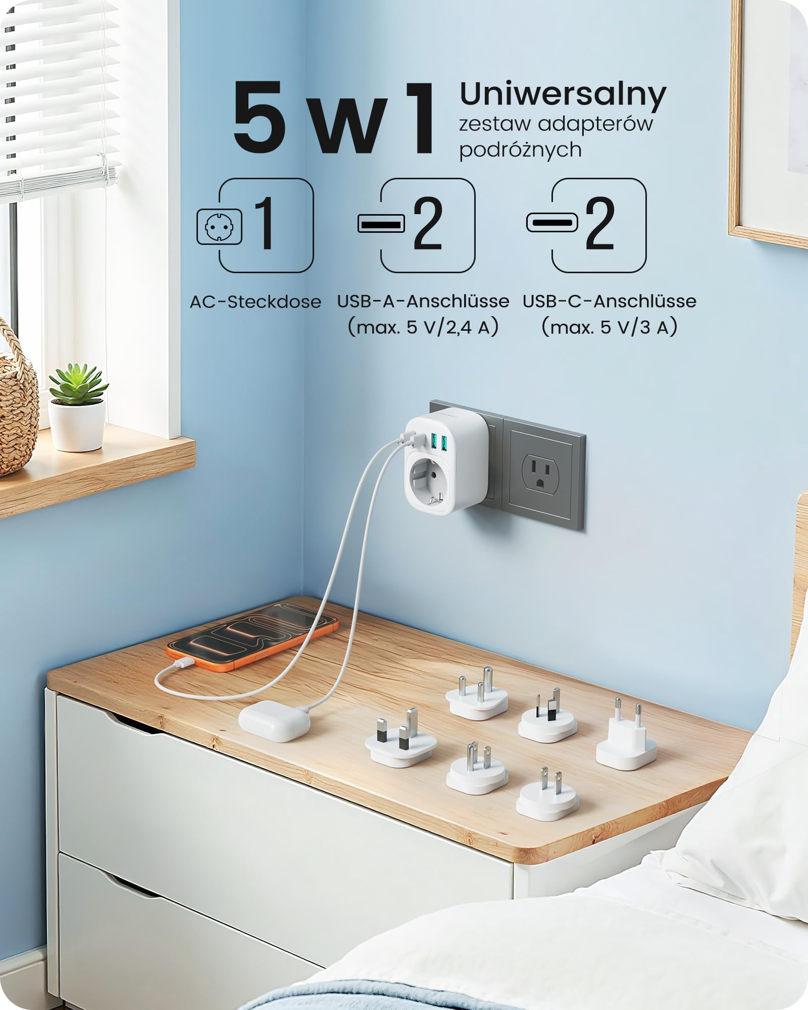 LENCENT Adapter podróżny na całym świecie zestaw typu A, B, C, D, G, I | uniwersalny adapter podróżny do USA, Anglii, Japonii, Kostaryki, Meksyku, Tajlandii, Malediwów, Sri Lanki, Australii