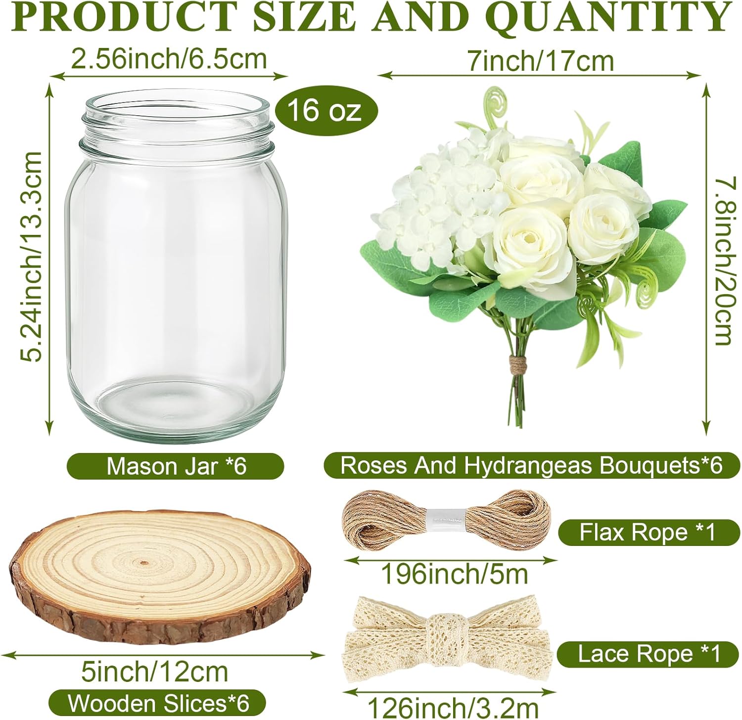 Set 6 Mason Jar Table Centerpiece - Wedding Centerpieces for Tables, Mason Jar Flower Centerpiece Vases Decor- Boho Farmhouse Rustic for Engagement, Bridal Shower, Wedding, Versatile Decor (White) - Image 2