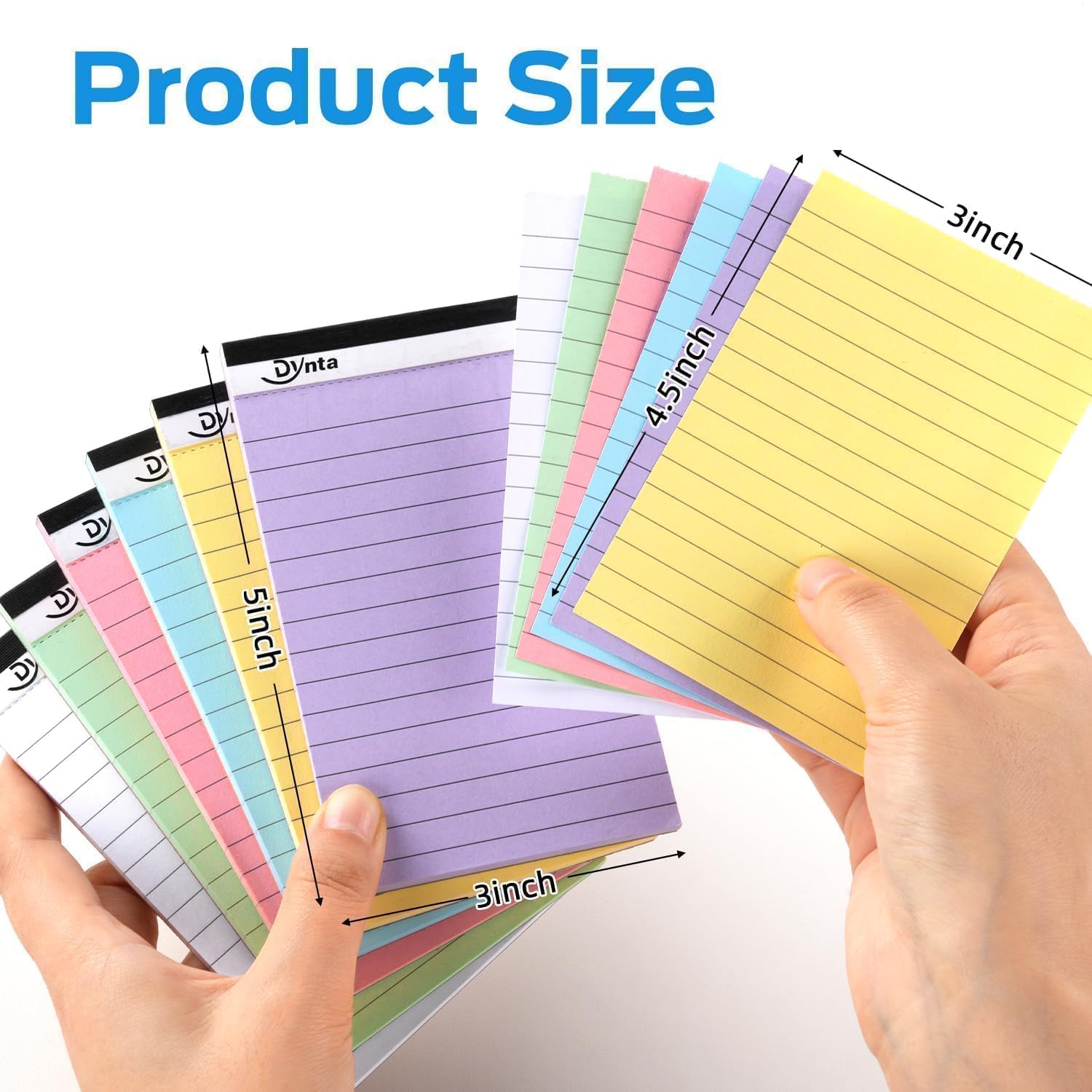 Dynta 36 blocchi per appunti 3 x 5, 45 fogli per mini blocchi da scrittura a righe universitarie, carta colorata 80 g/m², 1620 fogli, multicolore carino blocco note per regalo