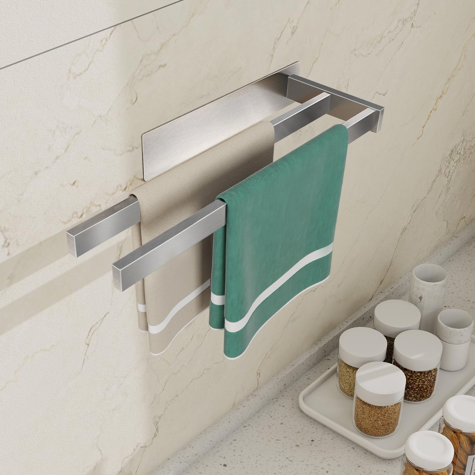 Vista Toallero Adhesivo Baño de Acero Inoxidable SUS304 Toallero Pared Resistente y Duradero 40cm Plata