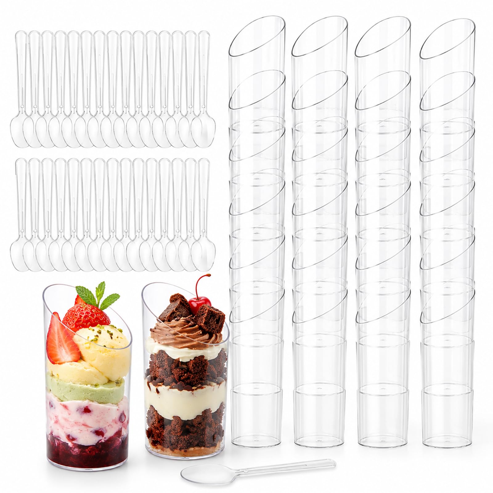 50 Pack Mini Dessert Cups,Mini Reusable Angled Dessert Cups with Spoons