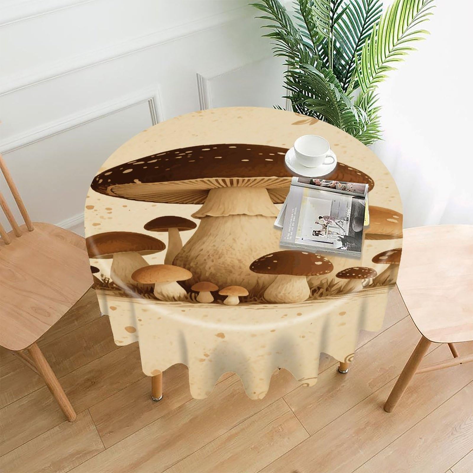 VstaDank Vintage Mushroom Tablecloth Easy to Clean Polyester Round Table Cover Washable Round Table Cloth Wrinkle-Free Circle Decoration Tablecloth for Kitchen Dining Room 60"