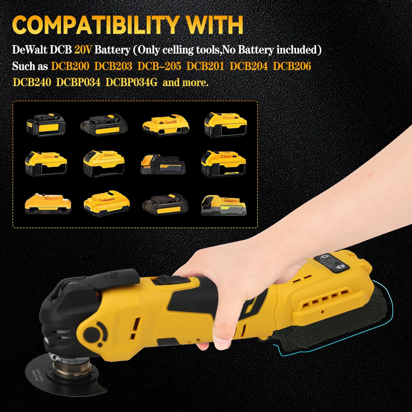 Multiherramientas oscilantes inalámbricas para batería Dewalt de 18 V/20 V, multiherramienta sin escobillas de 300 W con 5 velocidades variables, ángulo de oscilación de 4°, kit de herramientas