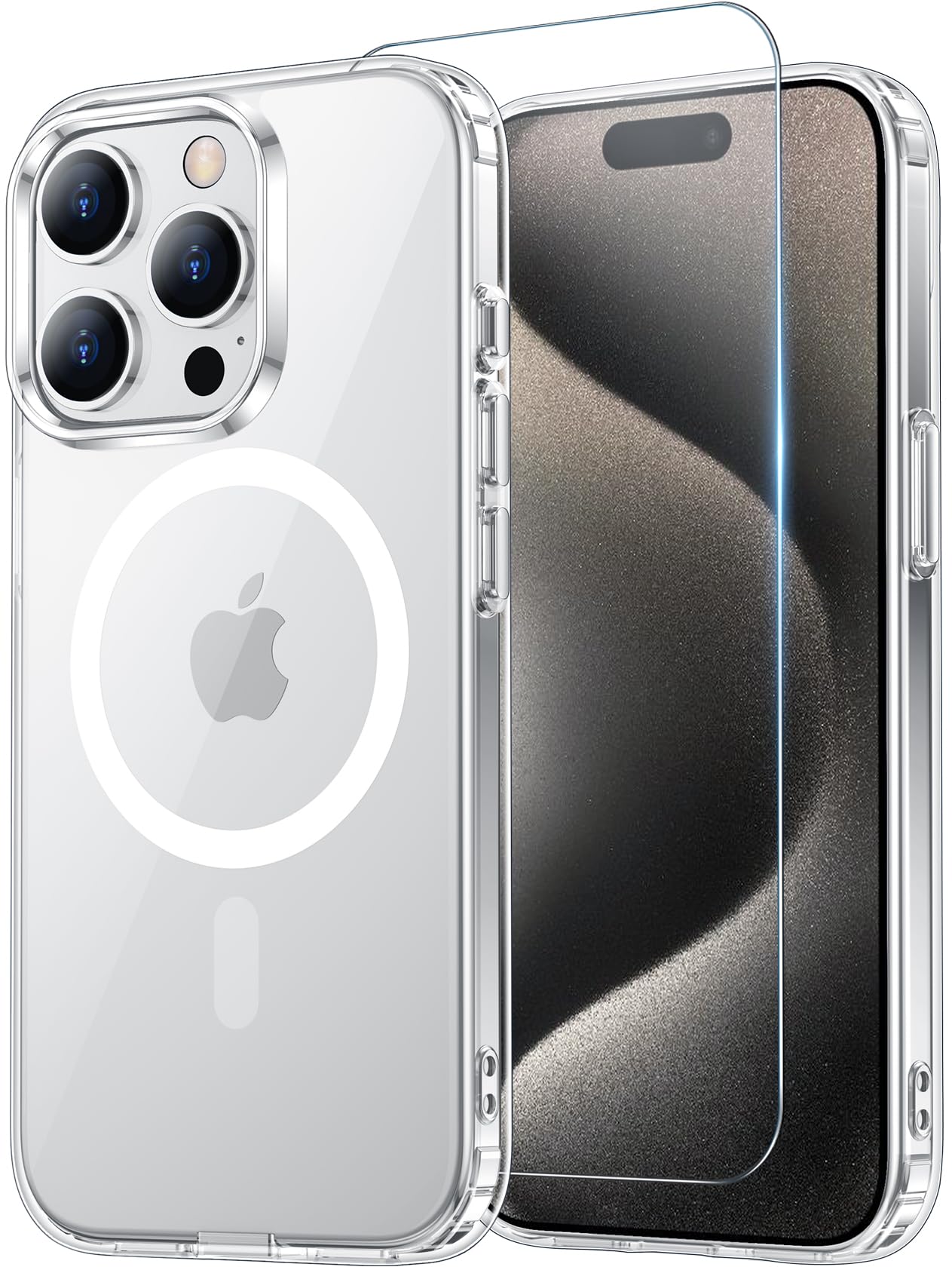 Temdan for iPhone 15 Pro Case with Screen Protector Clear