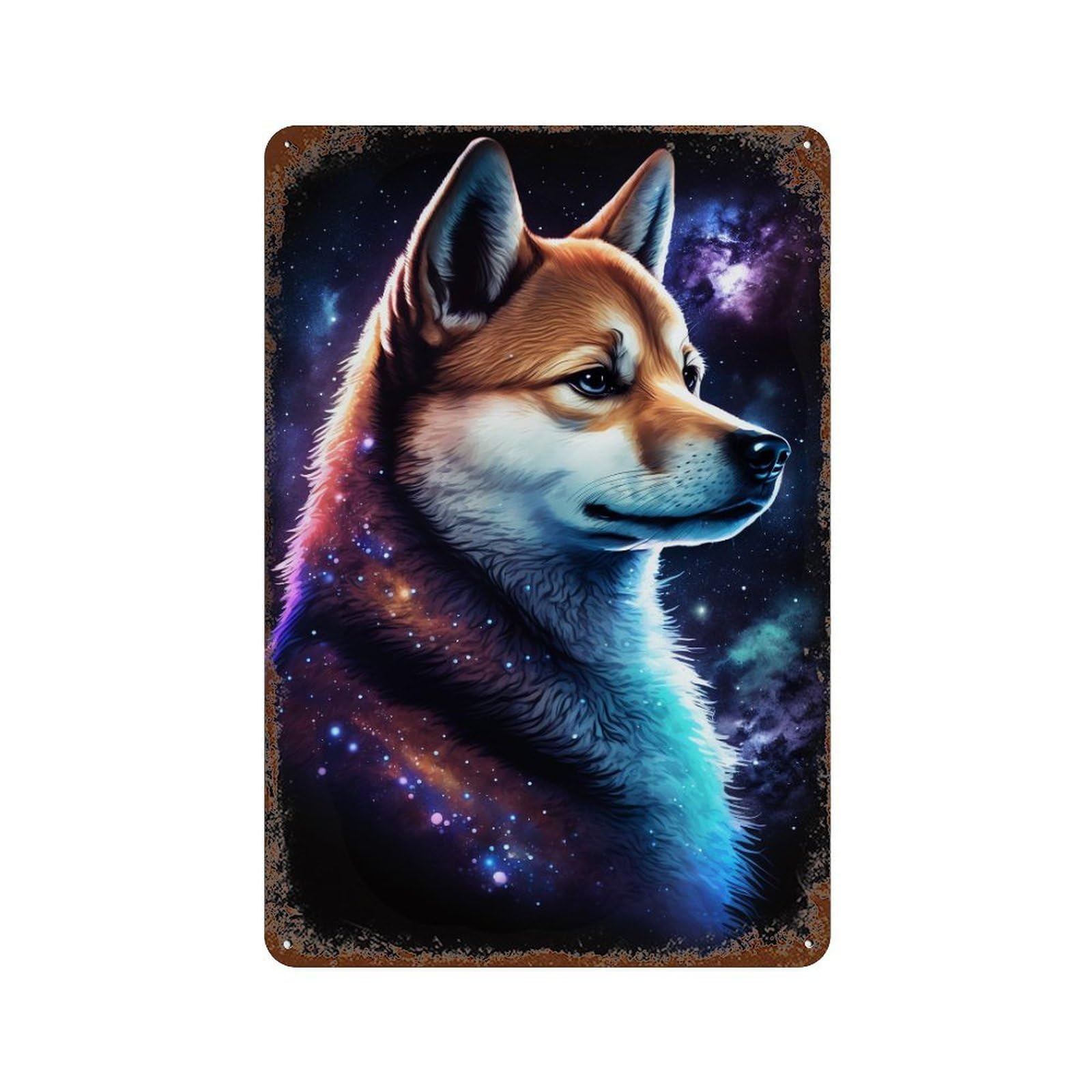 Retro Metal Sign with Galactic Wolf Portrait -2 Design 11.8"x7.9", for Shed, Workshop And Garage Wall Decor, Industrial Home Decor