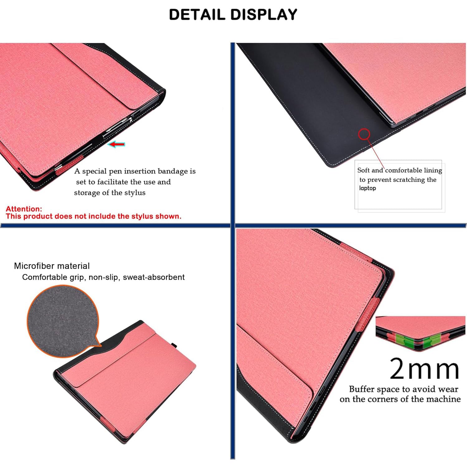 Custodia protettiva per computer portatile Dell 14 Plus DB14250 & Pro 14 PC14255/PC14250 & Pro14 Plus PB14250/PB14255, custodia protettiva in pelle PU per notebook PC borsa accessori (rosa)