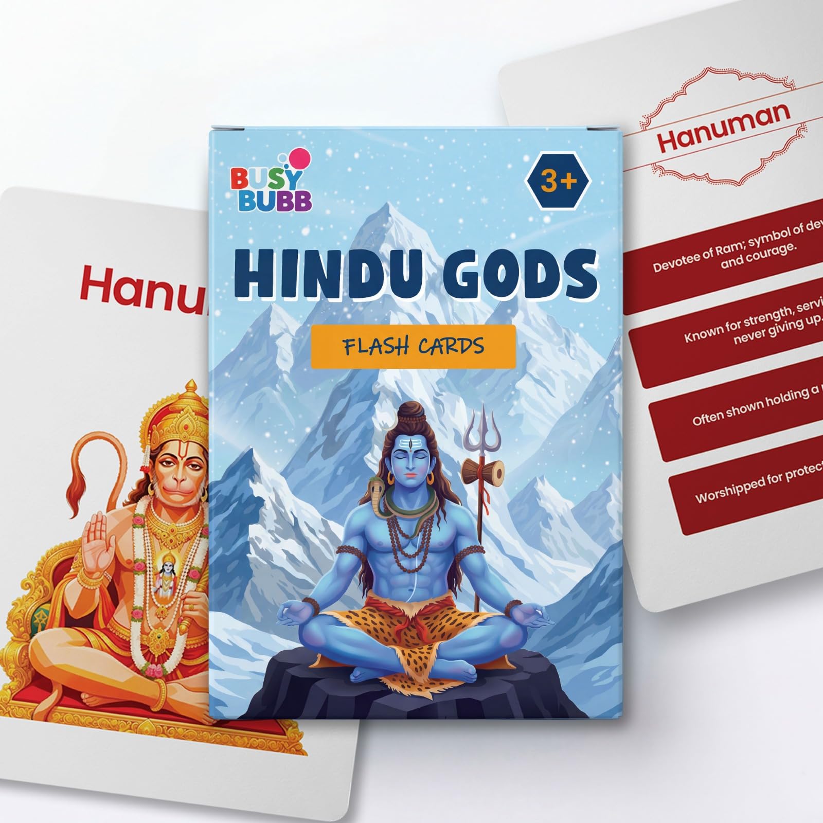 Busy Bubb - Hindu Gods Flash Cards for Kids | 27 Double-Sided Cards with Facts | Indian Culture & Mythology Learning | BIS Approved | Made in India
