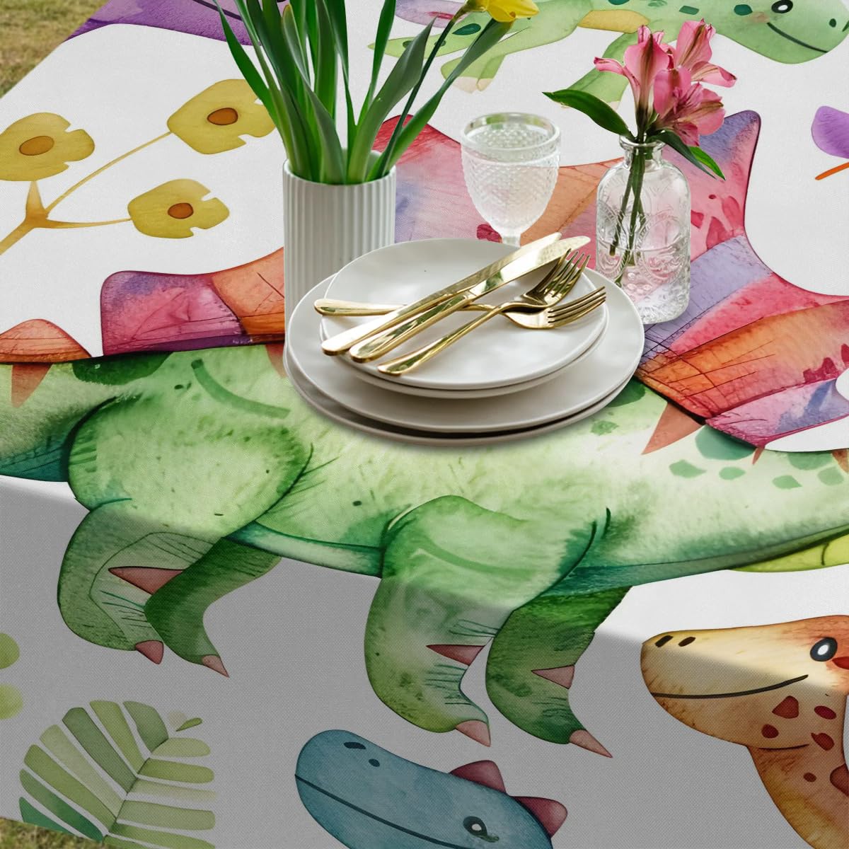 dinosauro tovaglia da esterno con foro dell'ombrello cerniera divertente dinosauro 152 x 152 cm tovaglia impermeabile in tessuto di poliestere copritavolo per patio tavolo da picnic