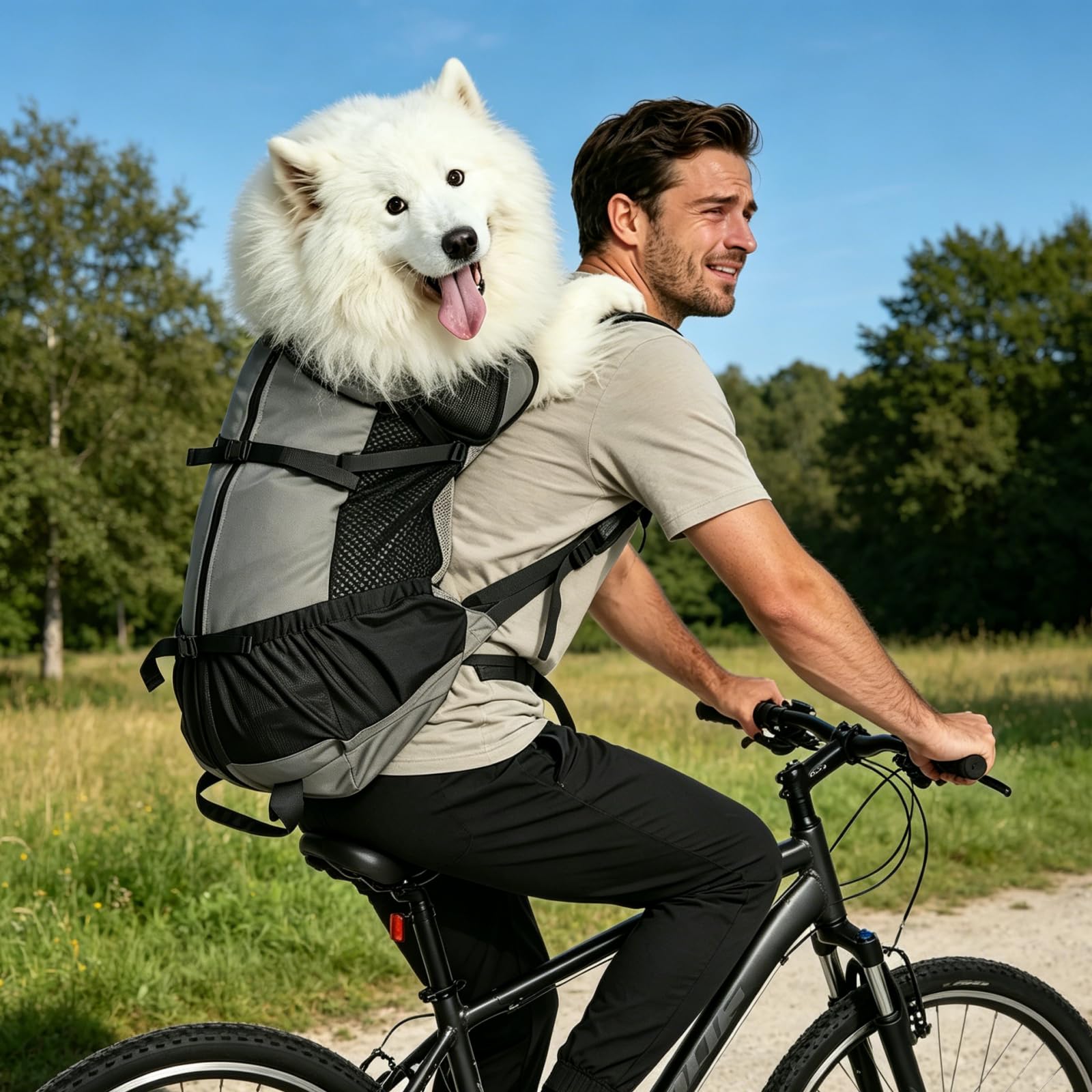 Hunderucksack bis 35kg – Belüfteter & Wasserdichter Haustier-Rucksack für Große Hunde, Ergonomischer Wanderrucksack mit Sicherheitsleine für Outdoor, Fahrrad & Camping