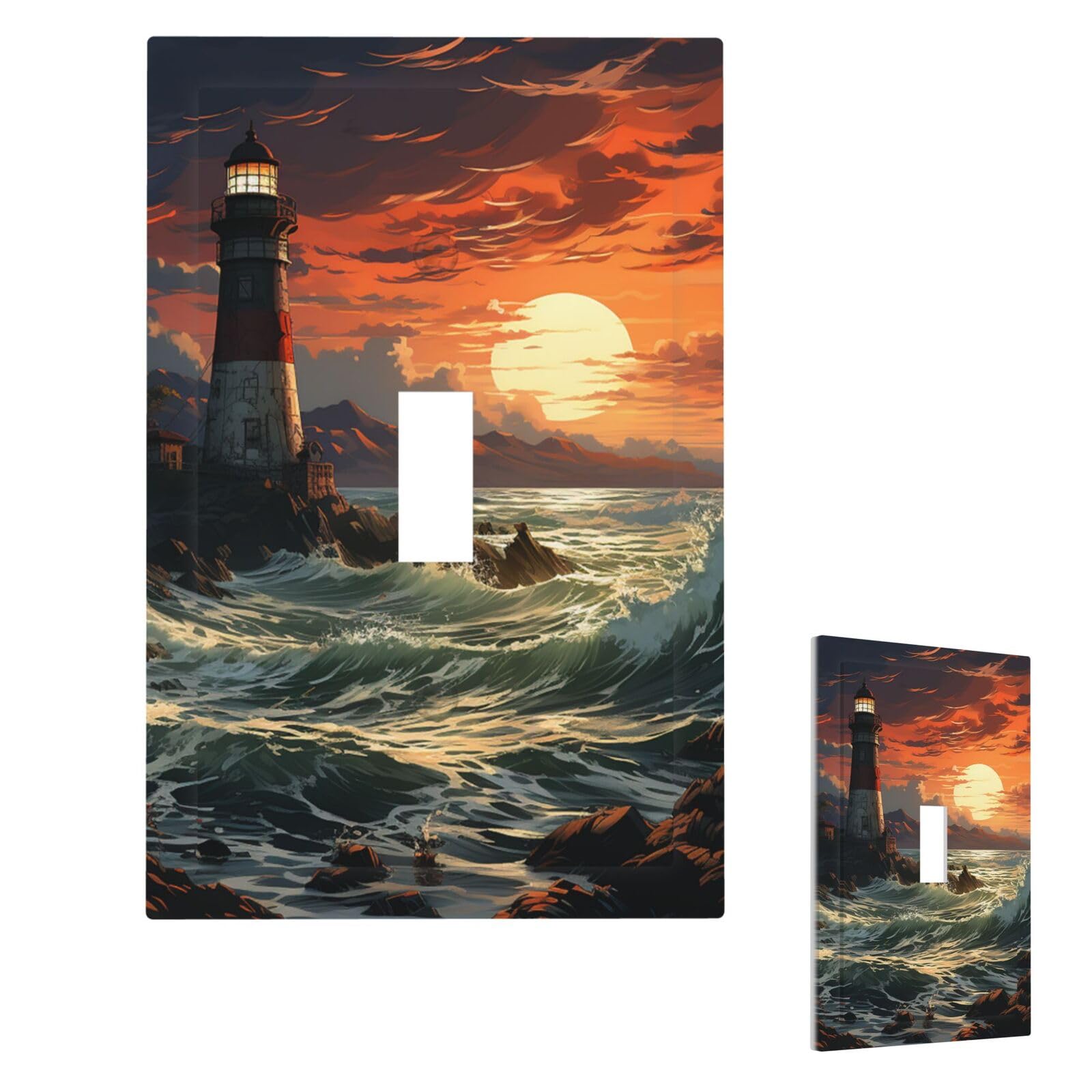 Fekiloot Single Toggle Lighthouse Wall Plate Cover Modern Decorative 1 Gang Light Switch Cover Unbreakable Receptacle Outlet Covers For Living Room Bedroom Home Decor