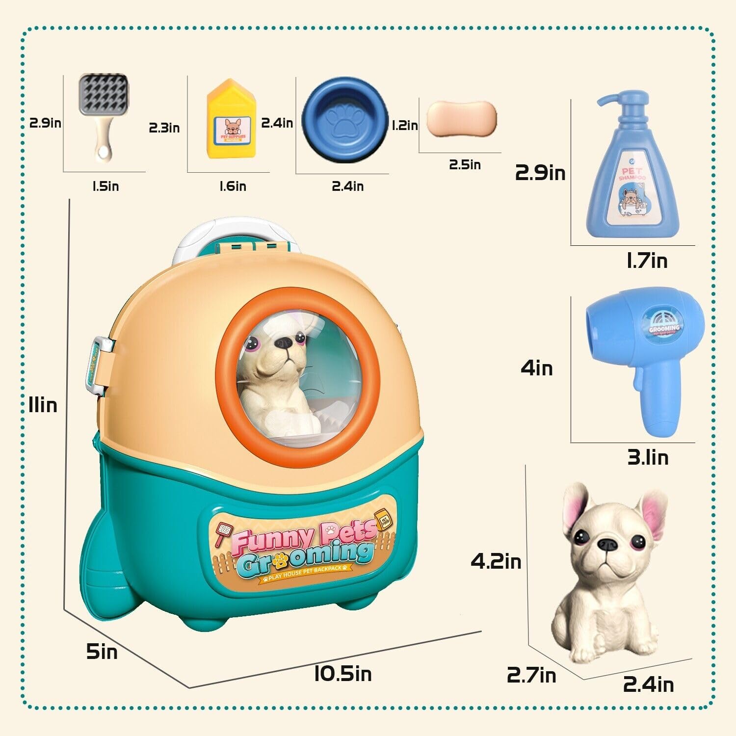 Jeu d'Imitation Vétérinaire pour Enfants 16 Pièces - Soins Animaliers, Toilettage Chien et Sac à Dos Transporteur - Idéal Cadeau