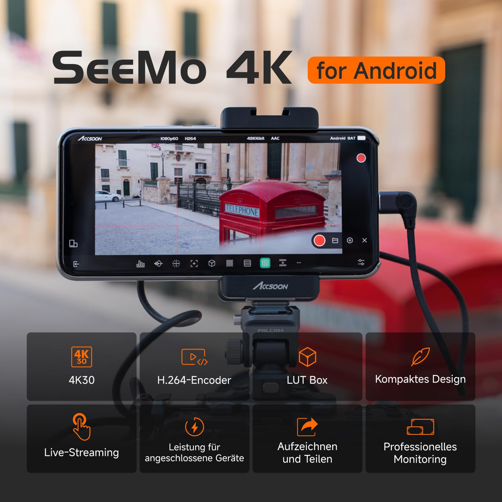 Accsoon SeeMo 4K per Android HDMI Adapter 4K 30fps/1080p 60fps HDMI a USB Video Trasmettitore in tempo reale/monitoraggio live streaming/registrazione/condivisione