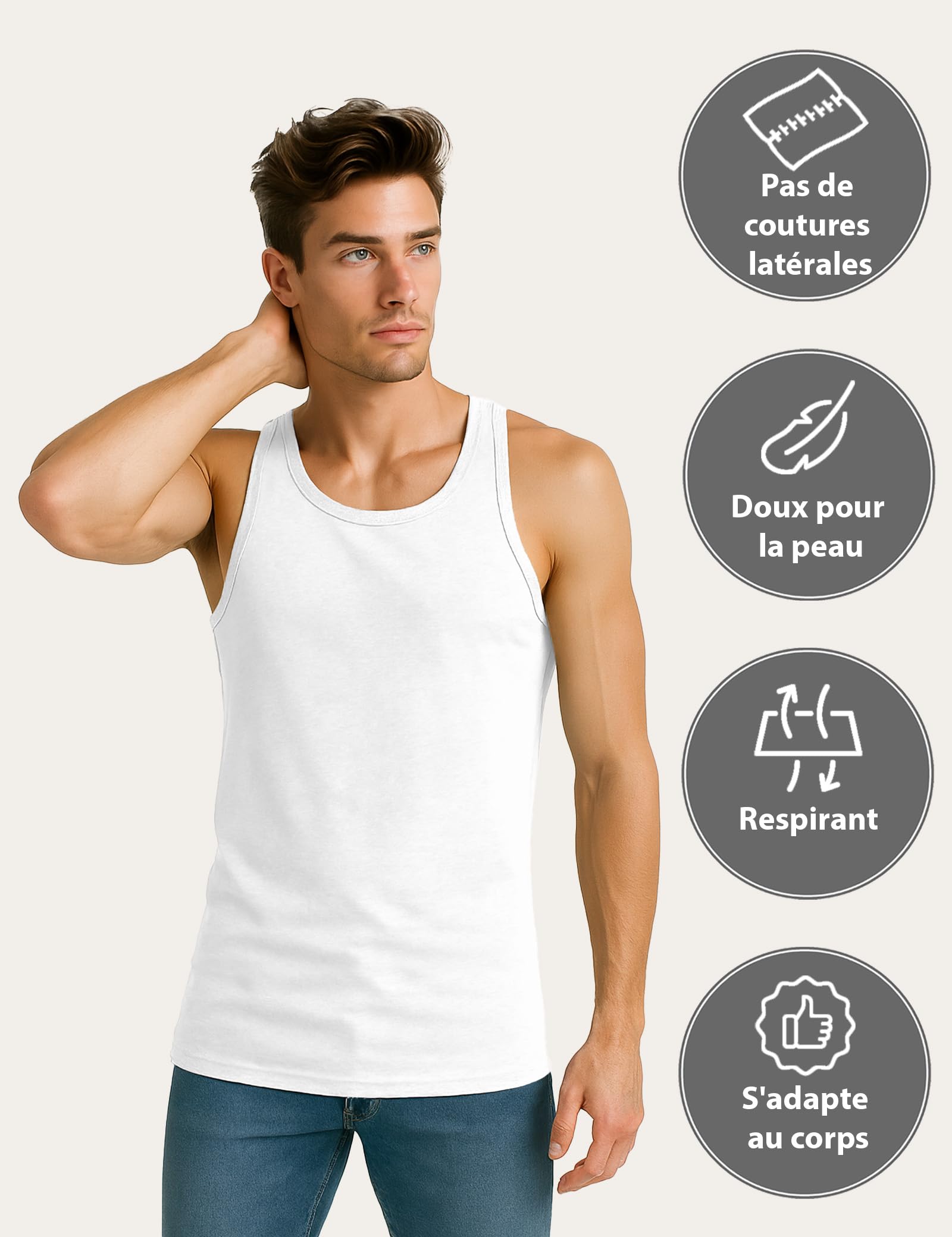 ALPIDEX Lot de 5 Maillot de Corps 100% Coton Débardeur Homme
