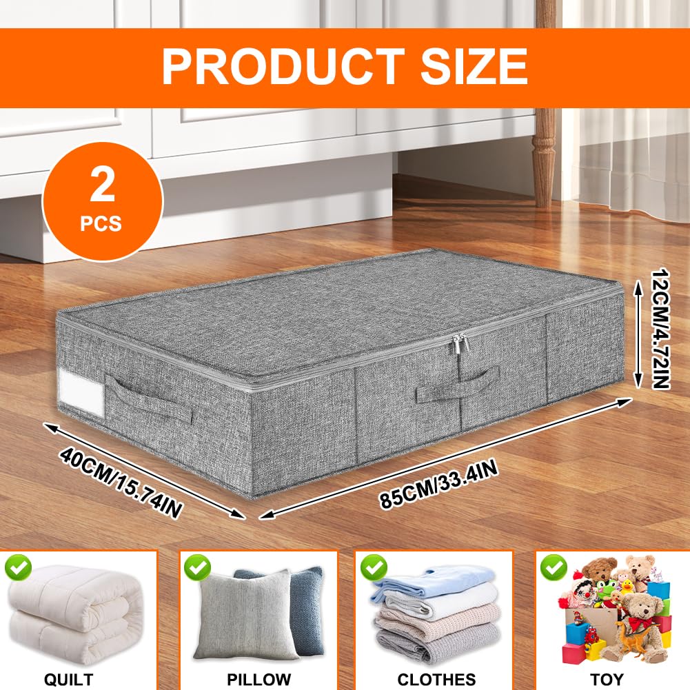 Boite De Rangement Pour Lit Boîtes Rangement Sous Lit Huquter 2x50L - Avec Couvercle, Pliables, Noir - Pour Couettes, Vêtements Boite A Sous