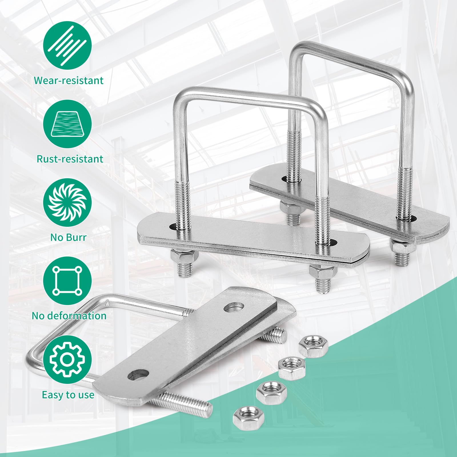 EFUTURETIME 8 x Boulon U m6 Etrier de Fixation 50*80mm, Bride de Fixation en U Inox à Visser avec 32 Écrous et 16 Tôle