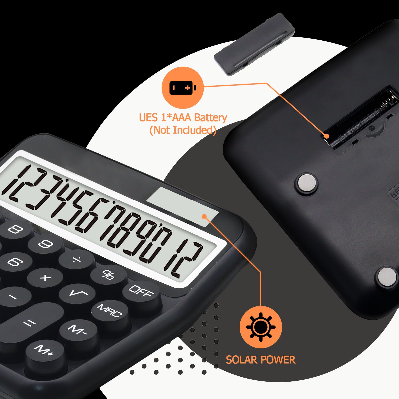 Calcolatrice nera, grande calcolatrice con grande display LCD