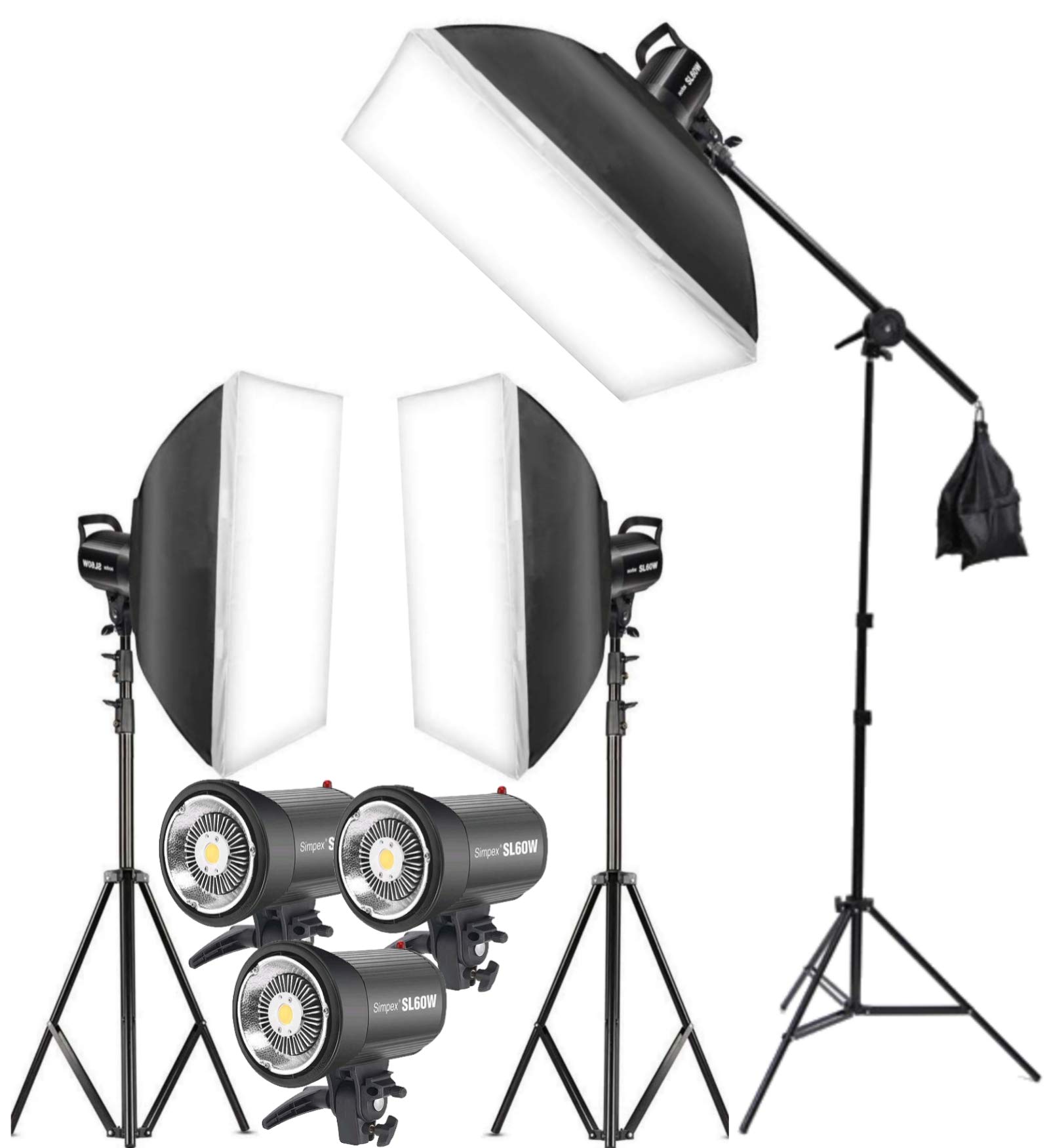 OCTOVA Simpex SL60W White LED Photo & Video Constant Softbox Lighting Kit, 3 Point Lighting Kit, YouTube Videos Shooting, Videography,Portrait,Product Studio Photography Light,Key,Fill,Rim Back Light
