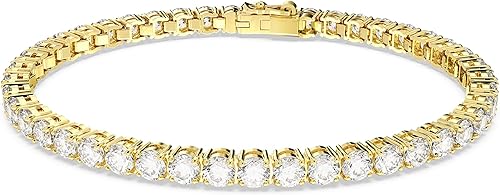 Swarovski Matrix Tennis Bracelet, Round Cut Crystals, Pink, Blue, Black, Clear, Rhodium, Gold-Tone and Rose Gold-Tone Finishes