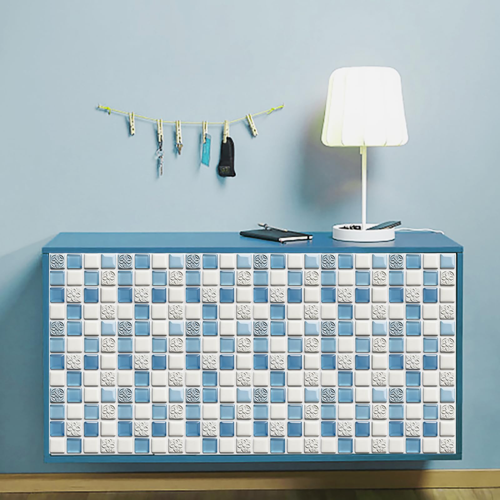 LMYSXAOZ Kitchen Tile Stickers 15X15 Blue White Stick on Wall Tiles Adhesive, Splashbacks for Walls Vinyl Waterproof Oil Proof Home Decor