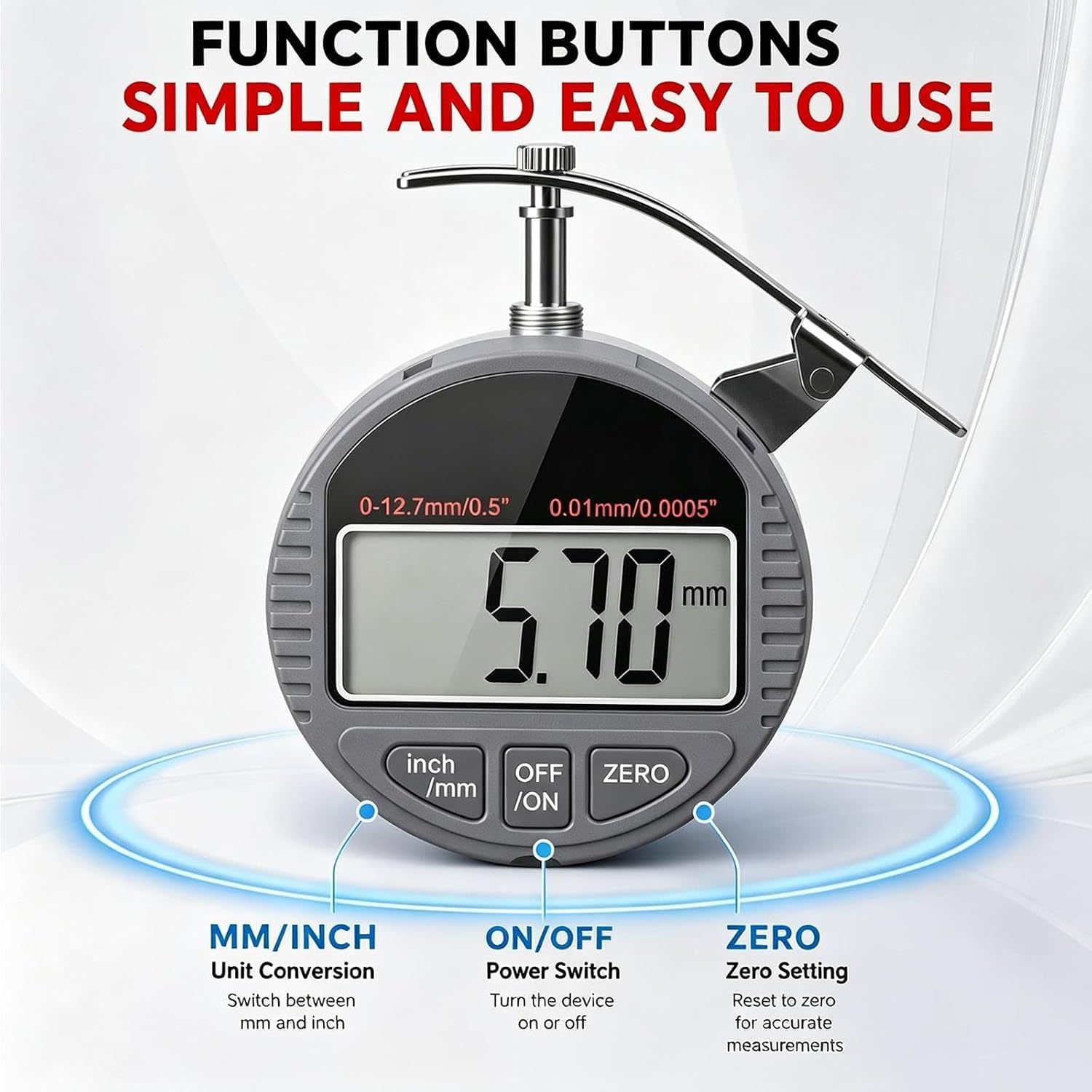 Medidor digital de espesor de pared, herramienta de medición de pared de botella de 0 a 12,7 mm, con soporte ajustable, para laboratorio. (1000%)