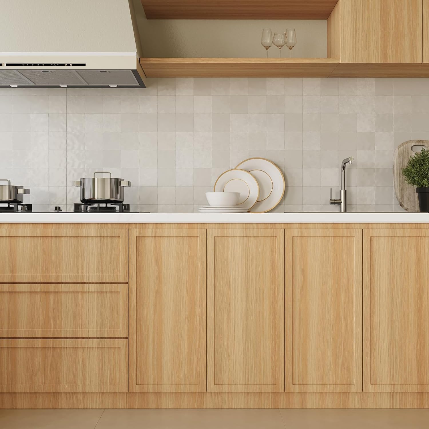 VEELIKE Natural Beech Wood Contact Paper for Countertops Wood Peel and Stick Wallpaper Waterproof Countertop Contact Paper 15.7''x354'' Self Adhesive Thick Woodgrain Cabinets Vinyl Wrap for Kitchen