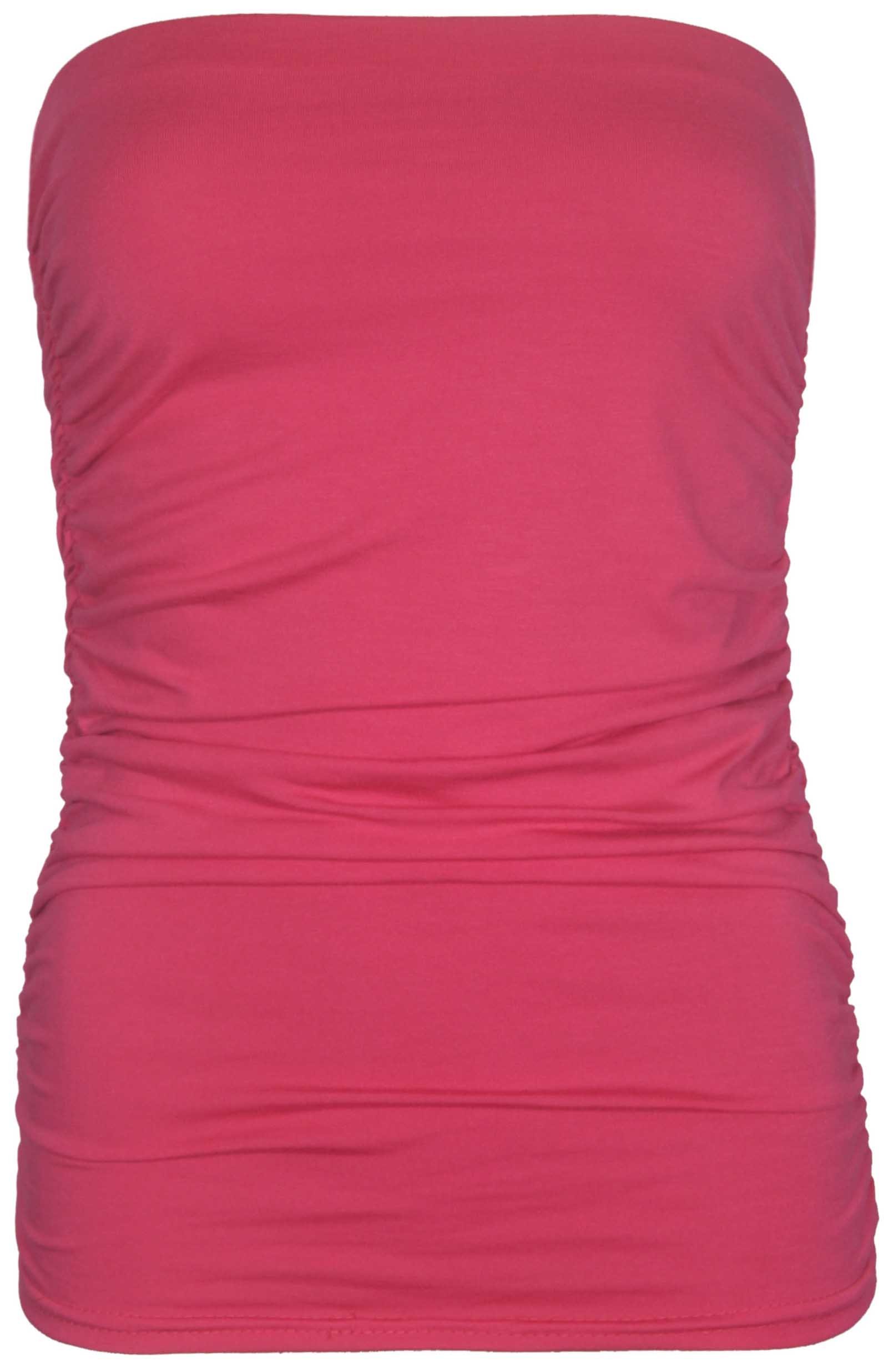 Purple Hanger Women's Cerise Plain Ruched Sleeveless Gathered Elasticated Soft Stretch Strapless Bandeau Boob Tube Vest Top (18-20, )