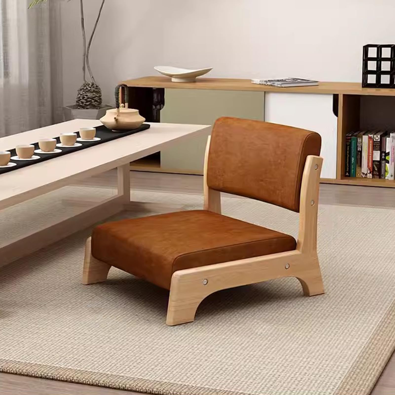 Silla De Piso Japonesa, Silla De Yoga De Meditación Tatami con Soporte para Respaldo, Taburete Sin Patas, Silla De Respaldo De Madera Maciza