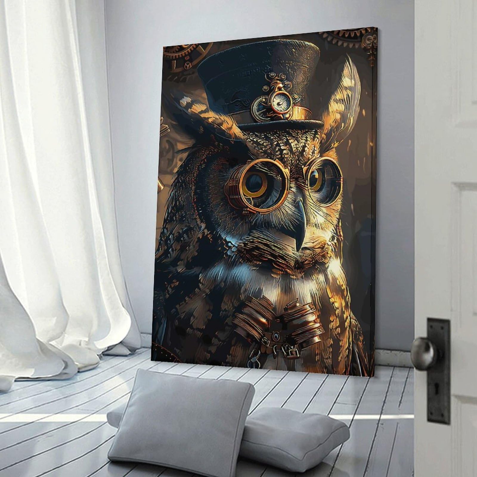Junmoney Hanging Wall Art Steampunk Animal Owl, 20x30inch(50x75cm), for Contemporary Homes, Apartments Or Offices, Stylish Wall Art for Fresh Spaces