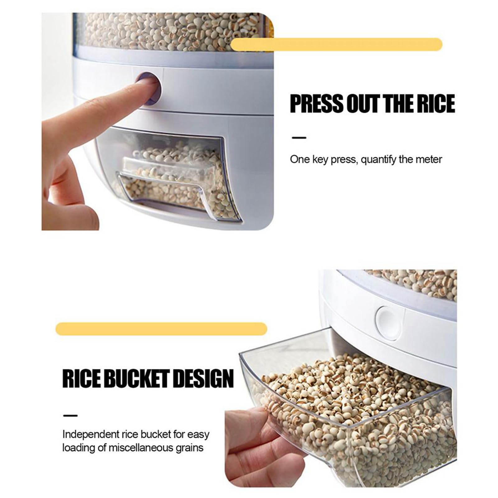EMUKOEP Scatola per la Conservazione degli Alimenti per Cereali Sigillata e Girevole con Dispenser per Riso a 6 Griglie, Design Salvaspazio, Facile Rimozione del Coperchio Superiore, per