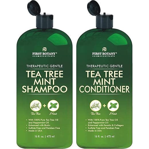 Tea Tree Mint Shampoo and Conditioner - contains Pure Tea Tree & Peppermint Oil - Promotes Hair Growth, Fights Hair Loss & Dandruff, Lice & Itchy Scalp - Men & Women Sulfate Free -16 oz x 2