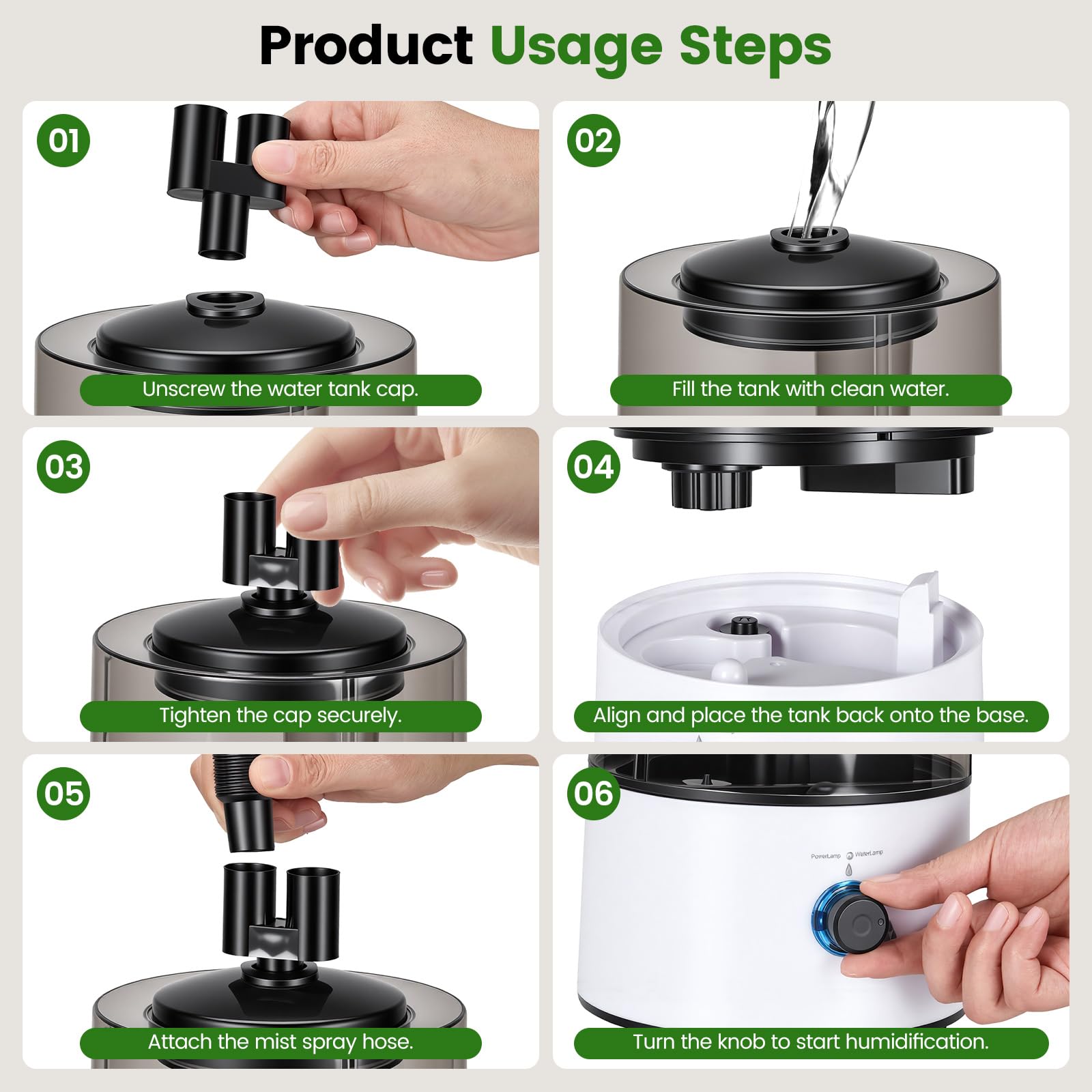 Humidificador Aéreo para Reptiles, 4L Generador Niebla para Terrarios con Tubo Doble Extensible, Ajuste en Tres Niveles del Tamaño de la Niebla, Vaporizador Ultra Silencioso para Reptiles