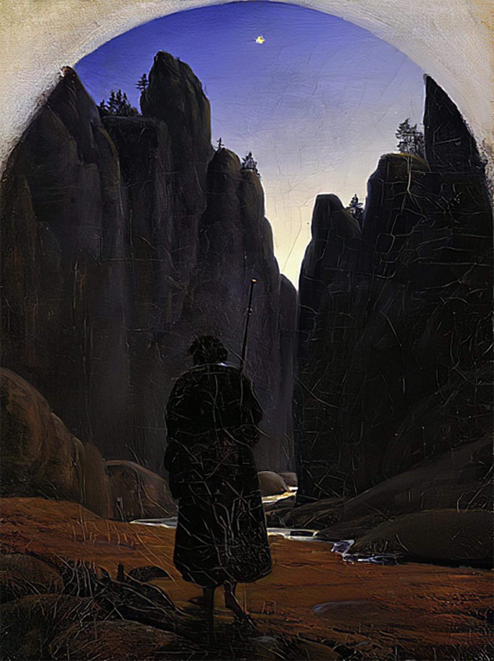 POSTERIIk Vintage Classic Picture Landscape Artwork Pilgrim in a Valley by Carl Gustav Carus Portrait Canvas Painting for Office Home Decor 60x90cm