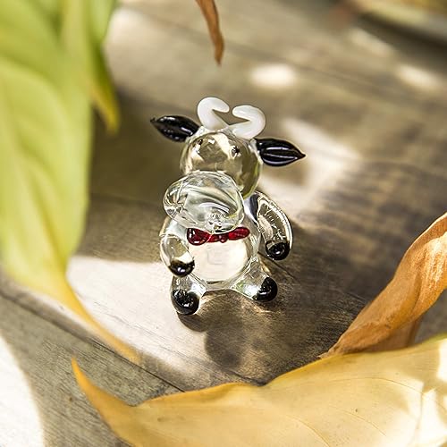 Miniatura 3 de QFkris Figura de vaca de vidrio soplado de 2.5 pulgadas, minifiguras coleccionables hechas a mano de cristal negro de animales de granja, adorno