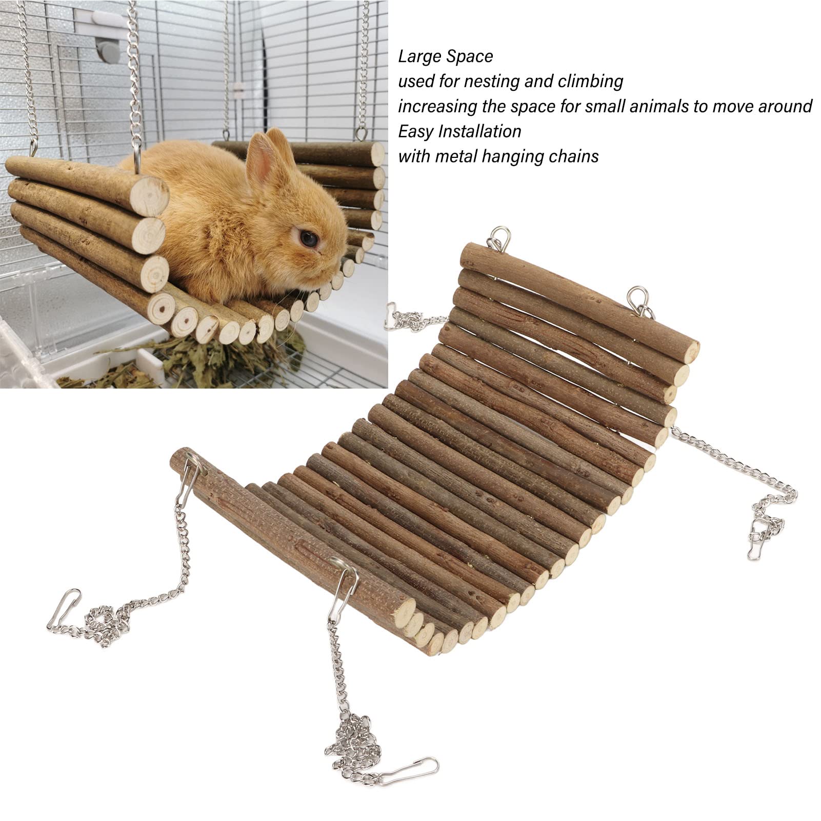 Kaninchen-Holzschaukel, Große Ruheplattform aus Natürlichem Holz Hamsterschaukel Hängematte Klettern mit Hängender Kette für Spatzen für Mäuse für Ratten (20 * 30 cm) Haustier
