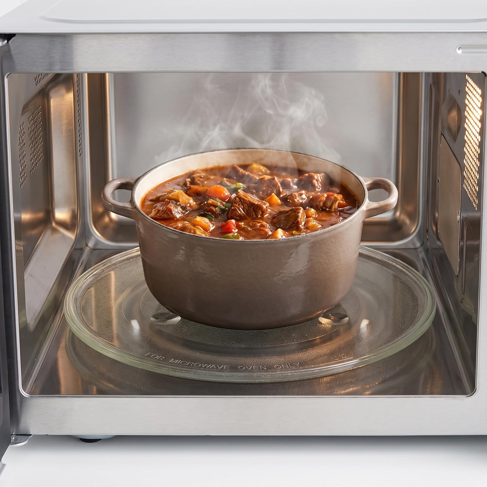 Zerodeko 2 platos giratorios de vidrio para microondas con 3 puntos de fijación seguros, bandeja giratoria de vidrio resistente al calor de 31,5 cm (12,4"), base antideslizante para una cocción
