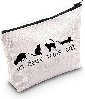 G2TUP Cat Lover Gift Cat Mom Gift French Inspired Un Deux Trois Cat Cosmetic Bag and Travel Make Up Pouch with Zipper French Joke Quote Gift (Un Deux Trois Cat White Bag)