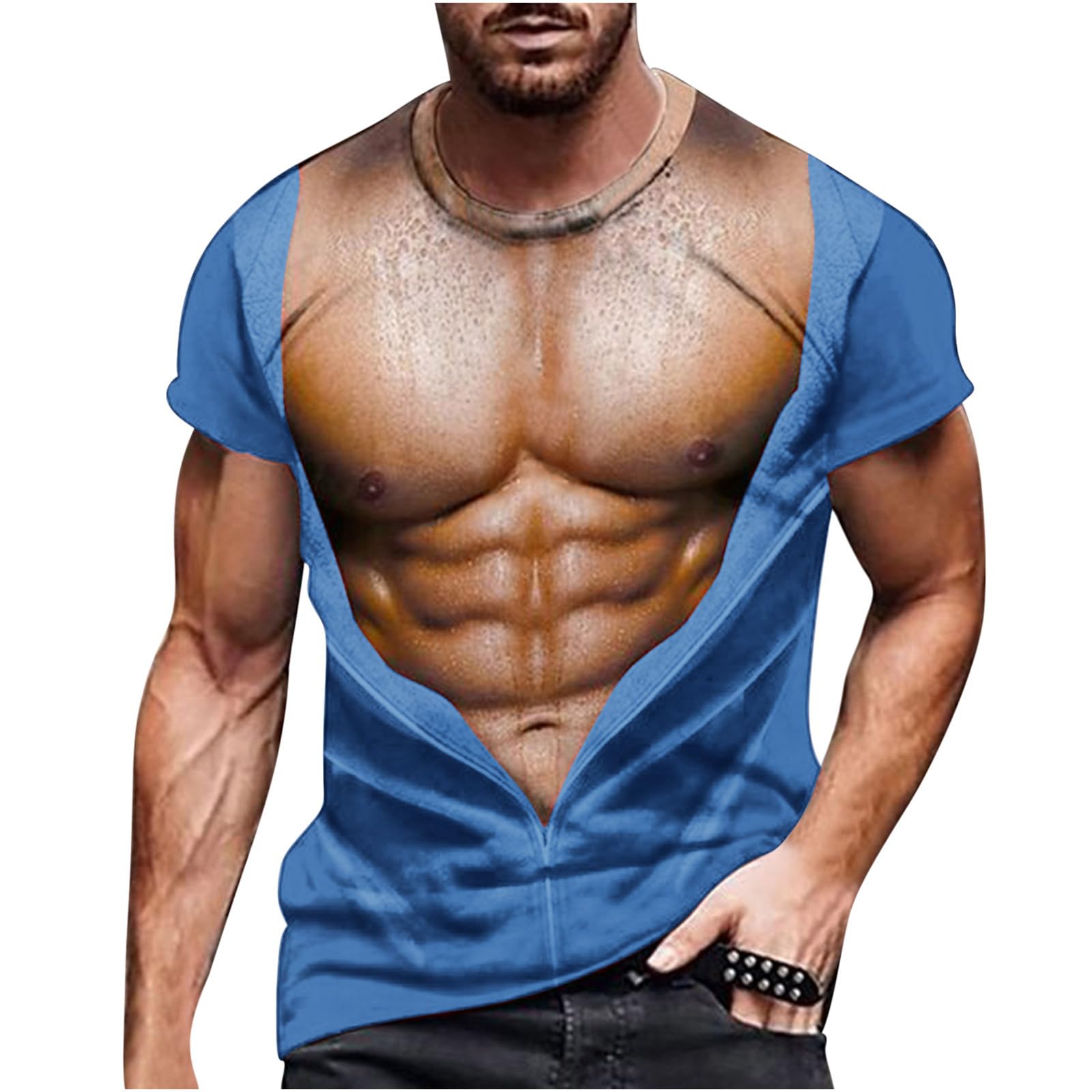 T-Shirt Homme Impression 3D Graphique Décontracté - Haut Drôle Muscle Chest Été Manches Courtes