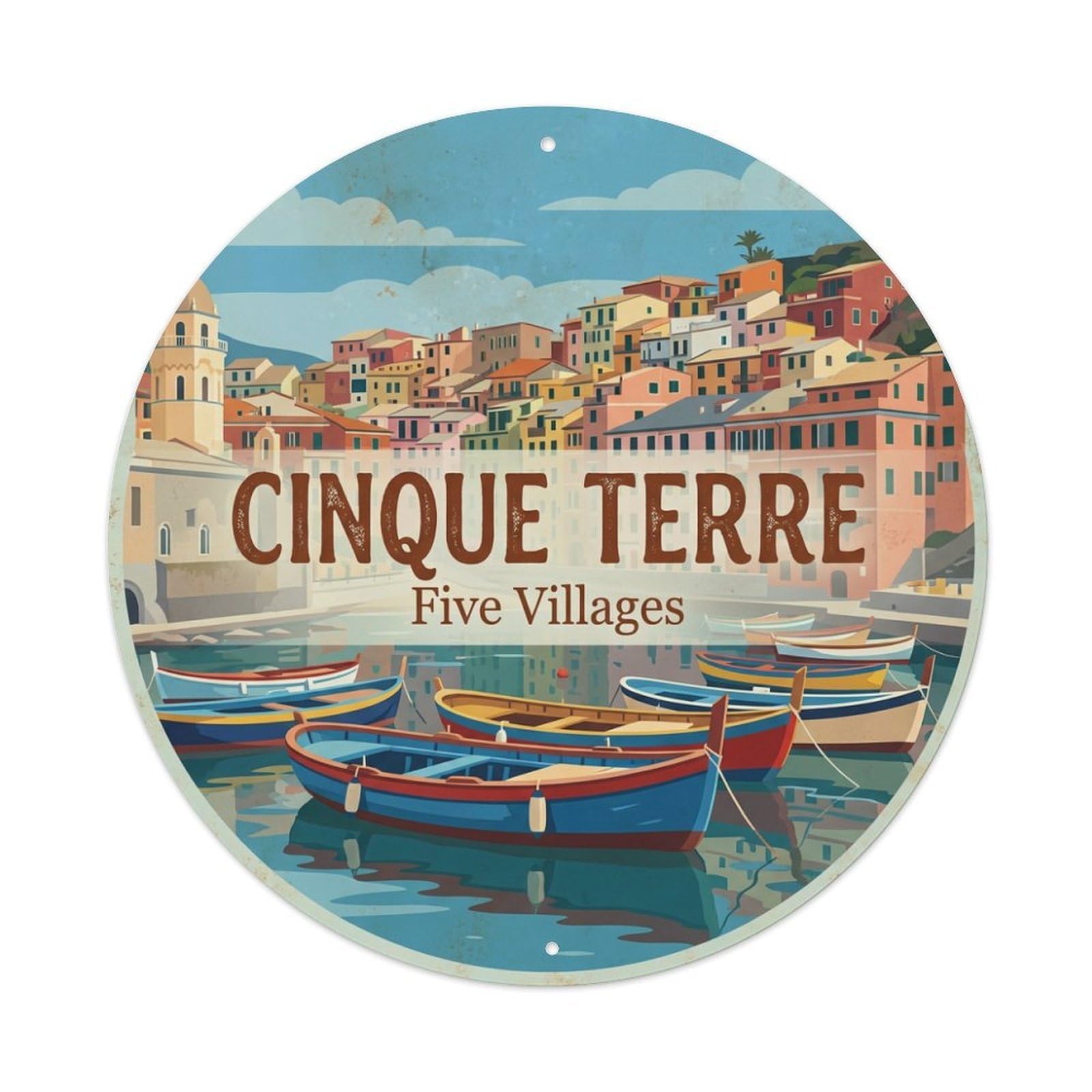 Vintage Travel Cinque Terre Italy Token Metal Tin Sign
