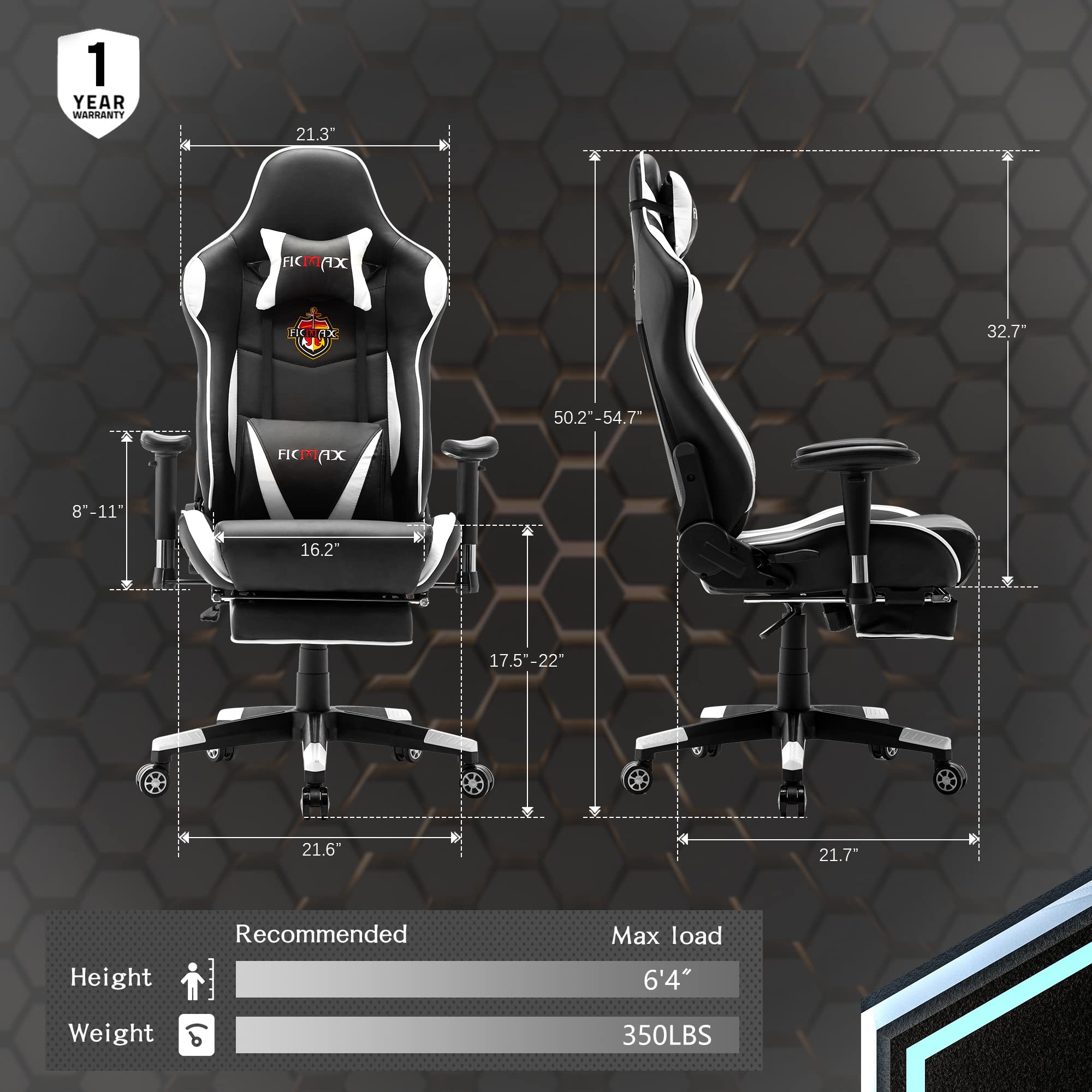 Buy Ficmax Massage Gaming Chair Reclining Computer Gaming Chair with