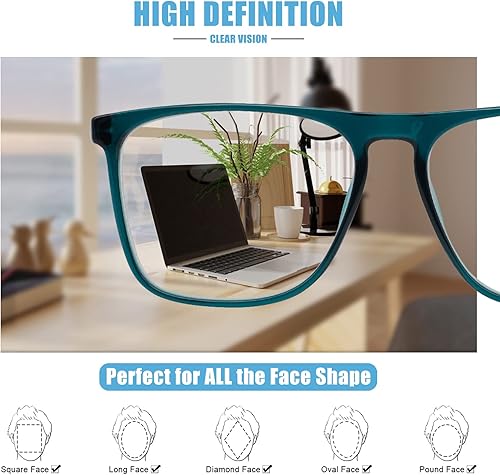 Miniatura 4 de Gafas de lectura de gran tamaño para hombres 1.00 Square Reader Light Lectores de moda 100 125 150 175 200 225 250 275 300 350 turquesa 1.0