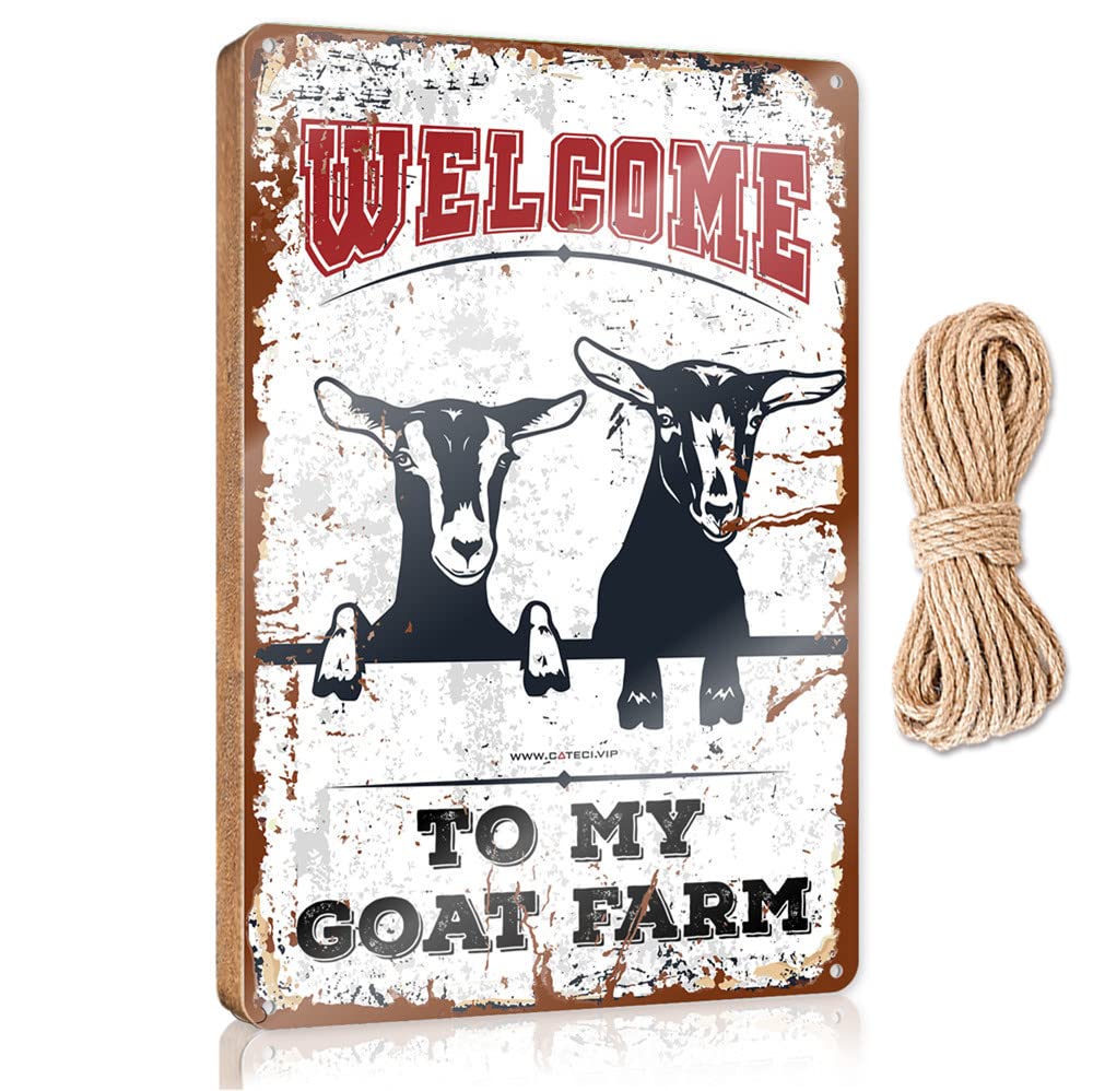 FZFN Hanging Plaque Sign Welcome To My Goat Farm Wooden Sign Wood Home Sign Outdoor Wooden Signs(15X28CM)
