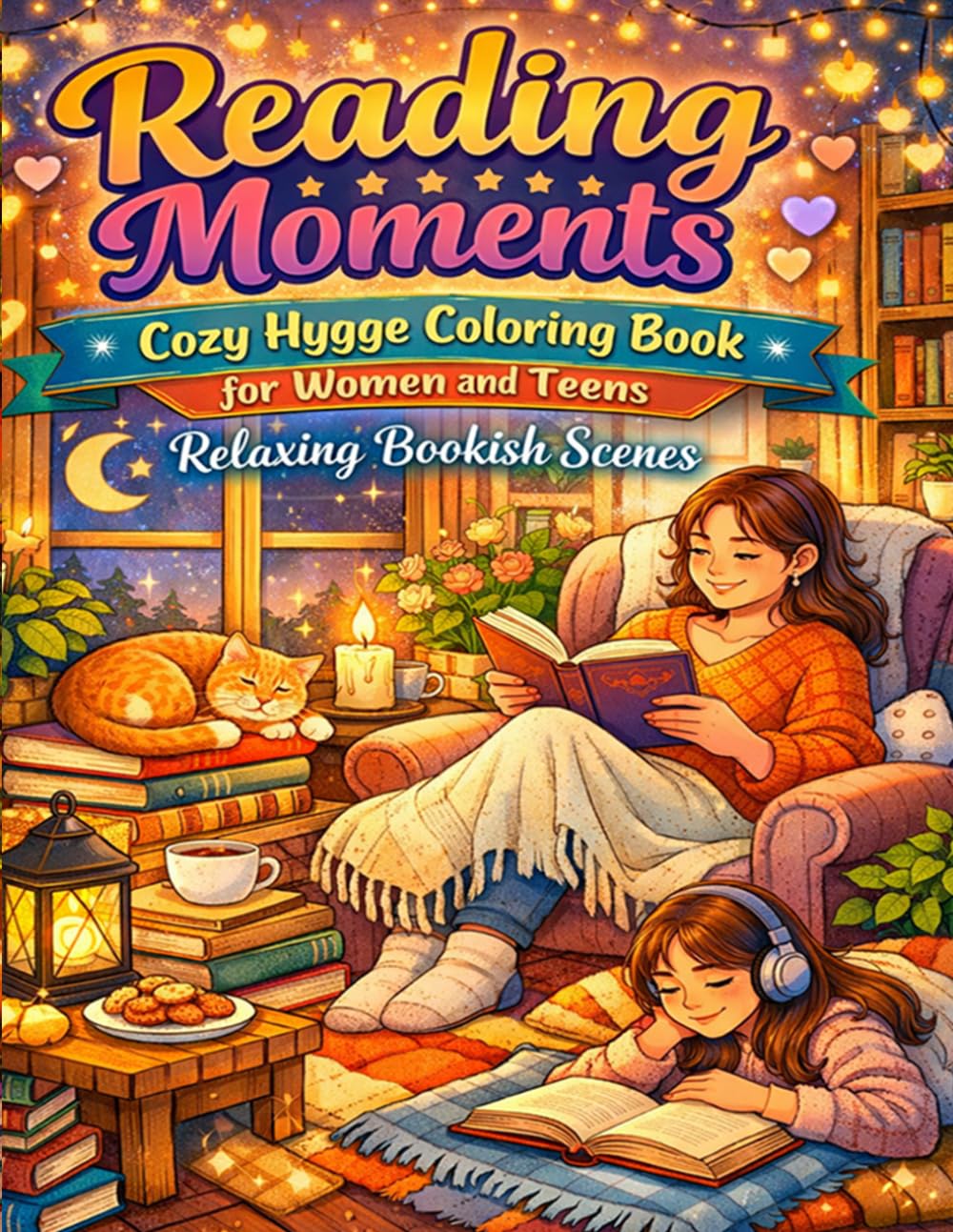 Reading Moments: Cozy Hygge Coloring Book for Women and Teens Relaxing Bookish Scenes: Cute and Relaxing Reading Scenes for Stress Relief Cozy Hygge ... Book Lover Gifts and Mindfulness Coloring Fun