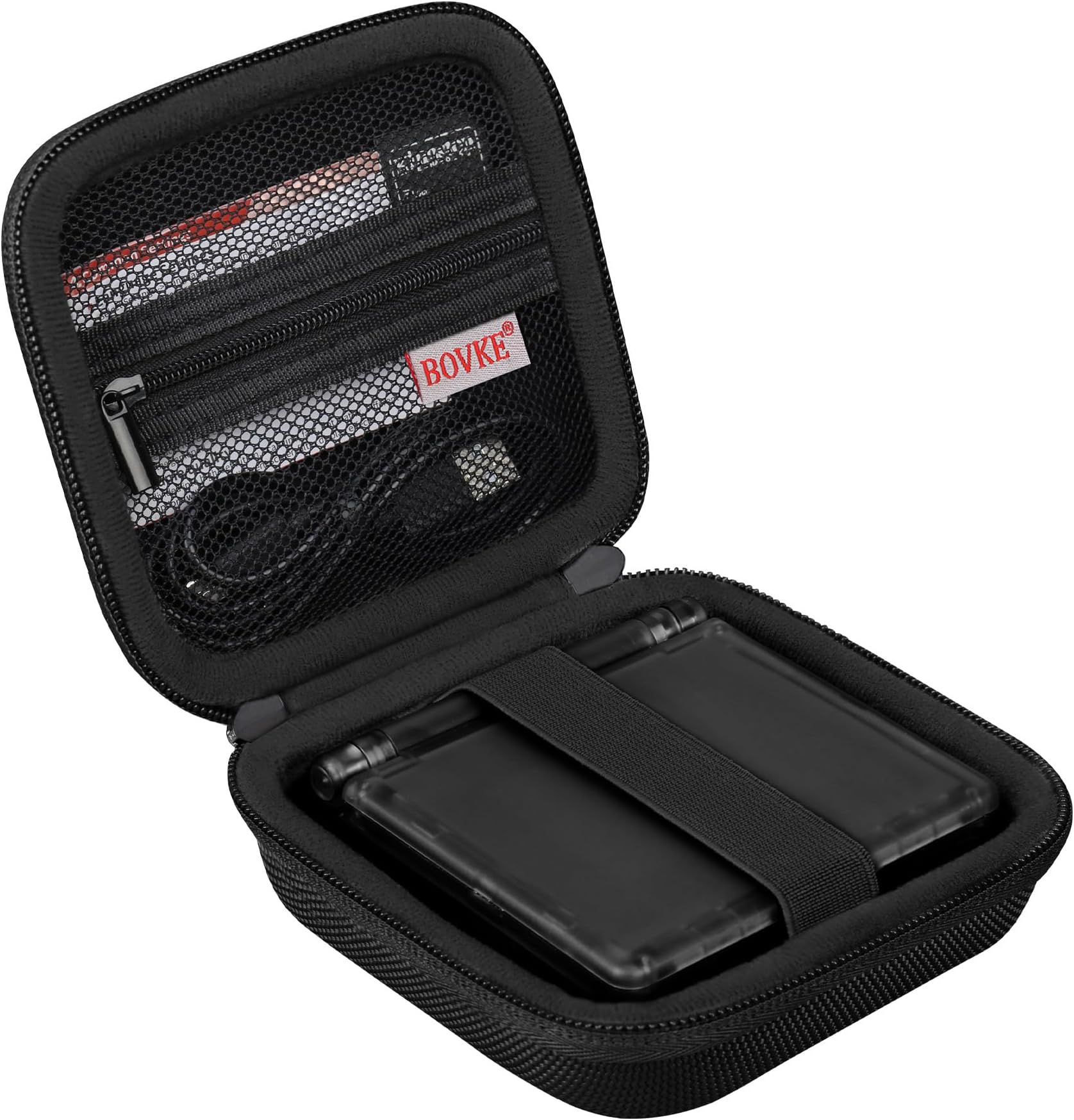 BOVKE Carrying Case Compatible with Anbernic RG35XXSP Handheld Game Console, RG35XXSP Clamshell Retro Games Consoles Flip Hand-held System Holder with Mesh Pocket for Cables and Accessories, Black