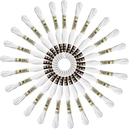 25 madejas de hilo de punto de cruz de algodón blanco para pulseras de amistad, cuerda y proyecto de bordado de bricolaje