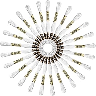 25 Skeins White Embroidery Floss Black Embroidery Threads Cotton Cross Stitch Threads for Friendship Bracelet String and DIY Embroidery Project (25 Skeins White)